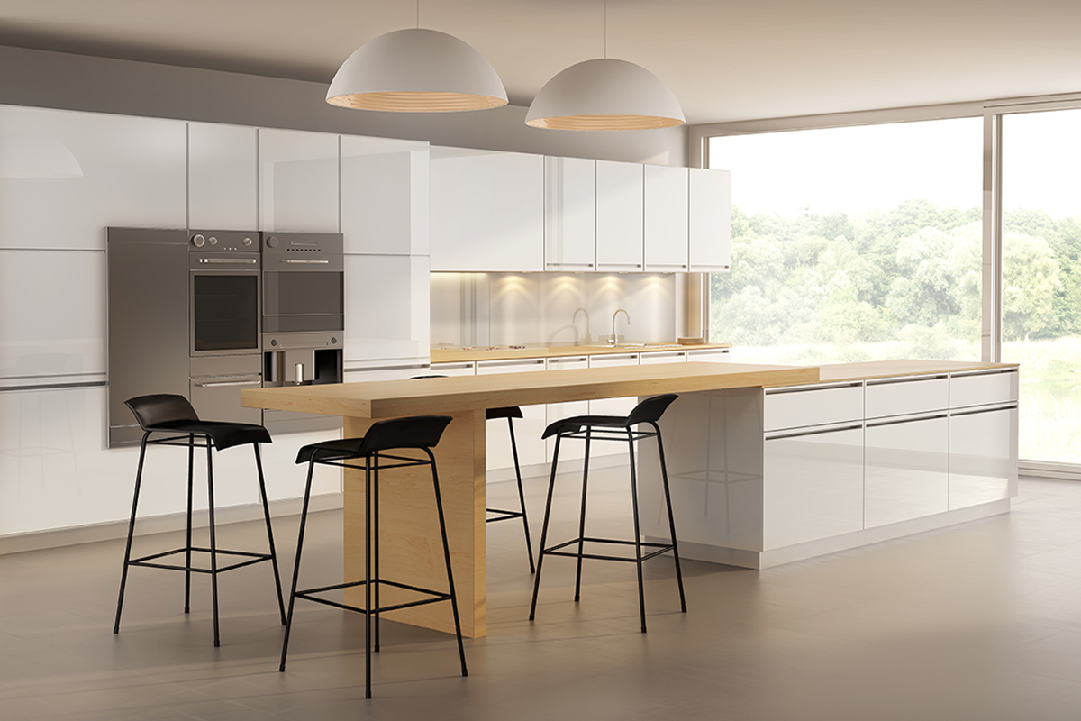 Contemporary minimal kitchen with garden view